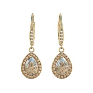 NWT Anne Klein Teardrop Crystal and Pavé Pear Shaped Drop Earrings in Gold